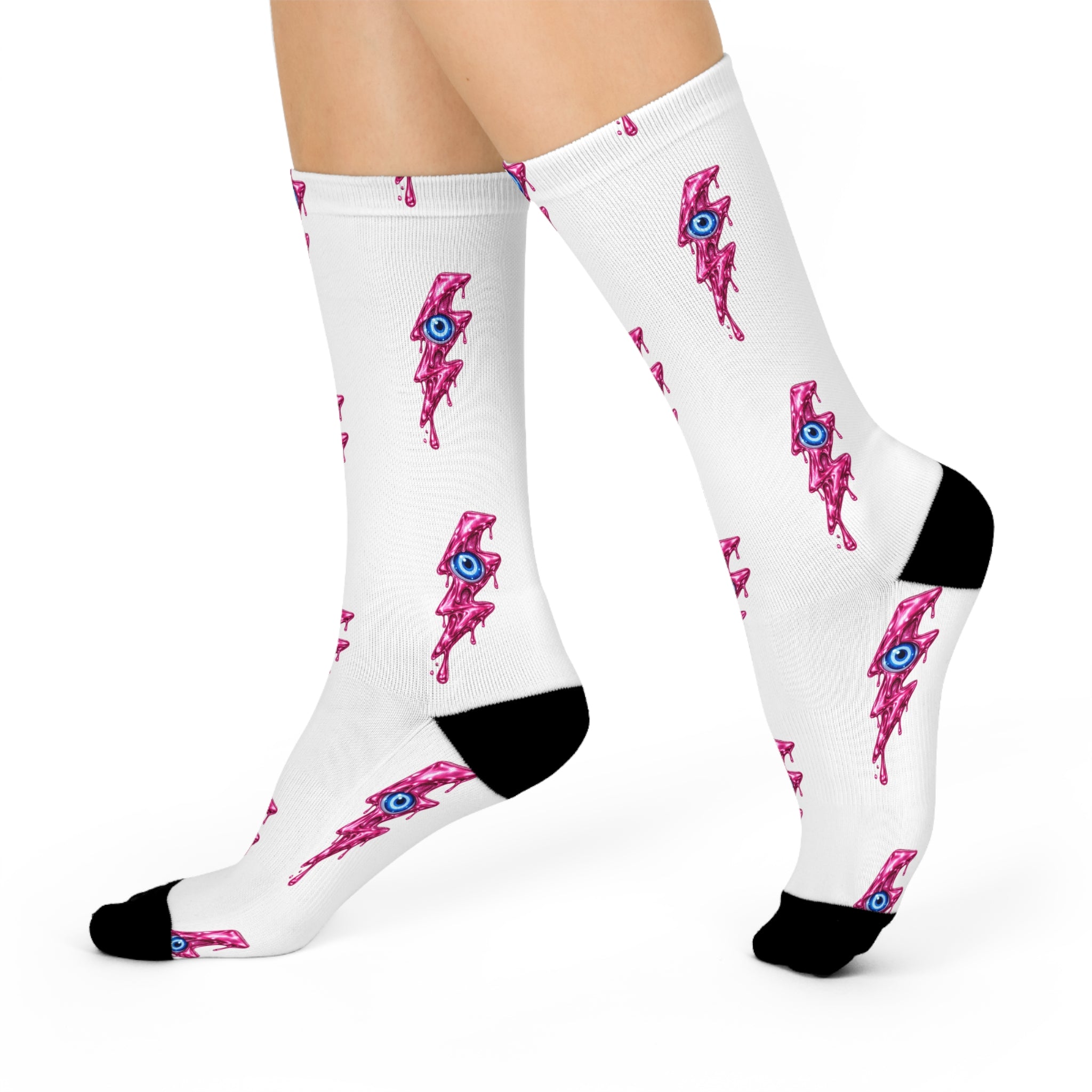 Pink Lightning | Protection | Evil Eye socks | Crew Socks, Patterned Graphic