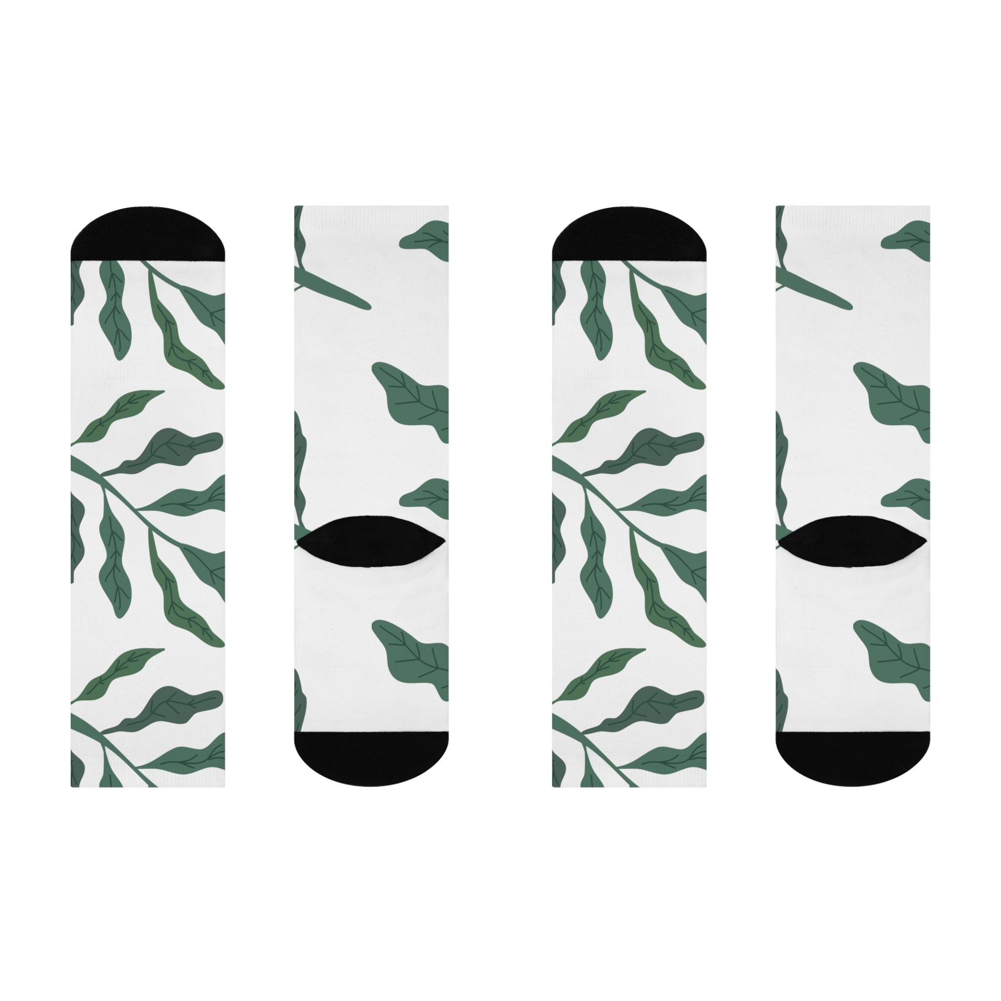 Green Leaf Branch Socks Cushioned Crew Socks | Botanical Nature Pattern