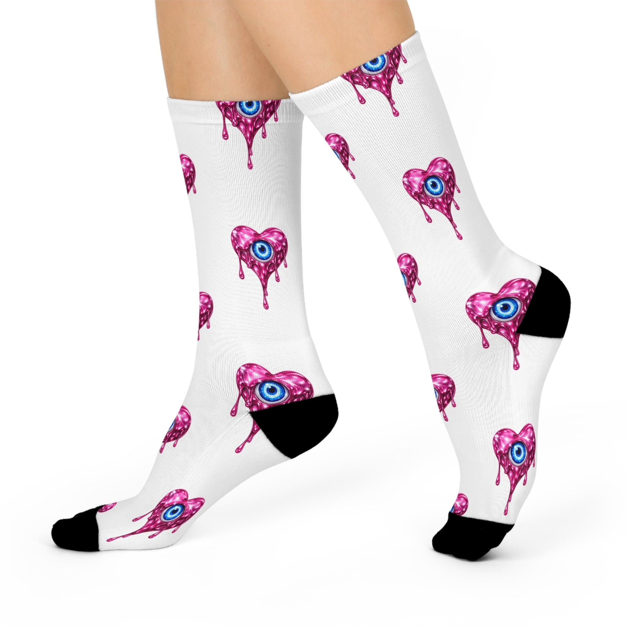 Heart Dripping Evil Eye For Protection Cushioned Crew Socks | Creepy Cute Pattern
