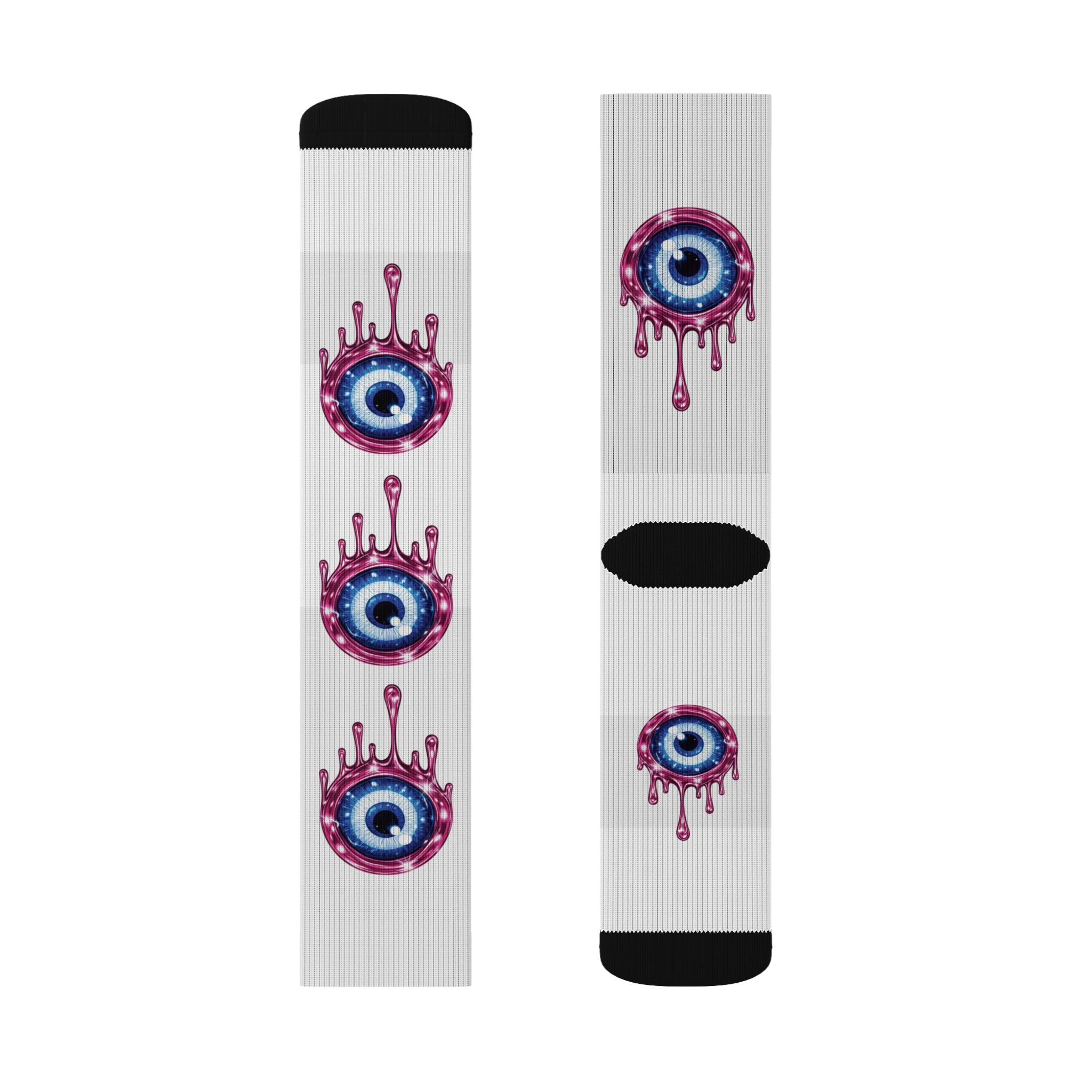 Classic Pink Effect Protection Blue Evil Eye Socks | Sublimation Crew Socks