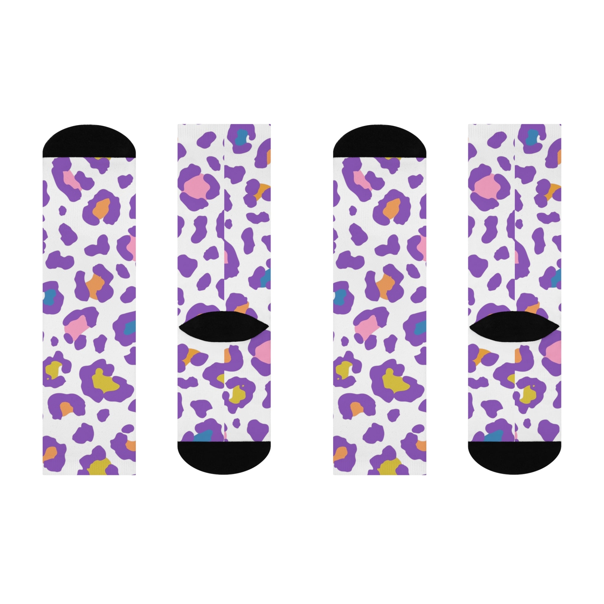 Purple Leopard Print Cushioned Crew Socks | Colorful Animal Print
