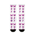 Pink Dripping Cross & Heart & Lightning Pattern Crew Socks | Sublimation Socks
