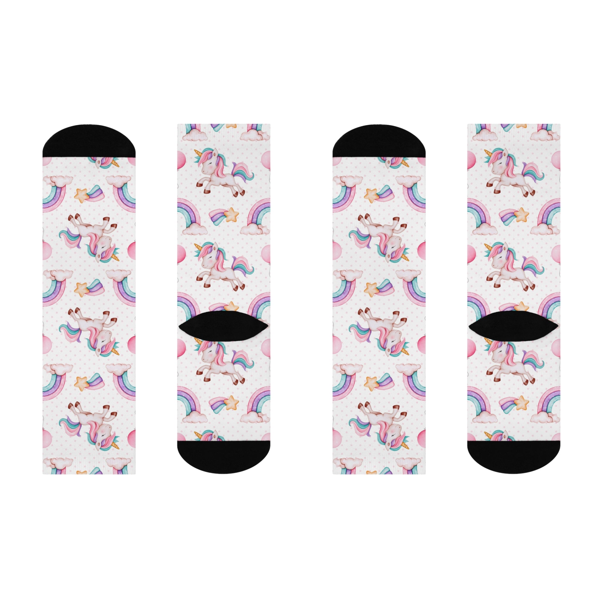 Pastel Unicorn Rainbows Crew Socks | Cute Balloon Pattern