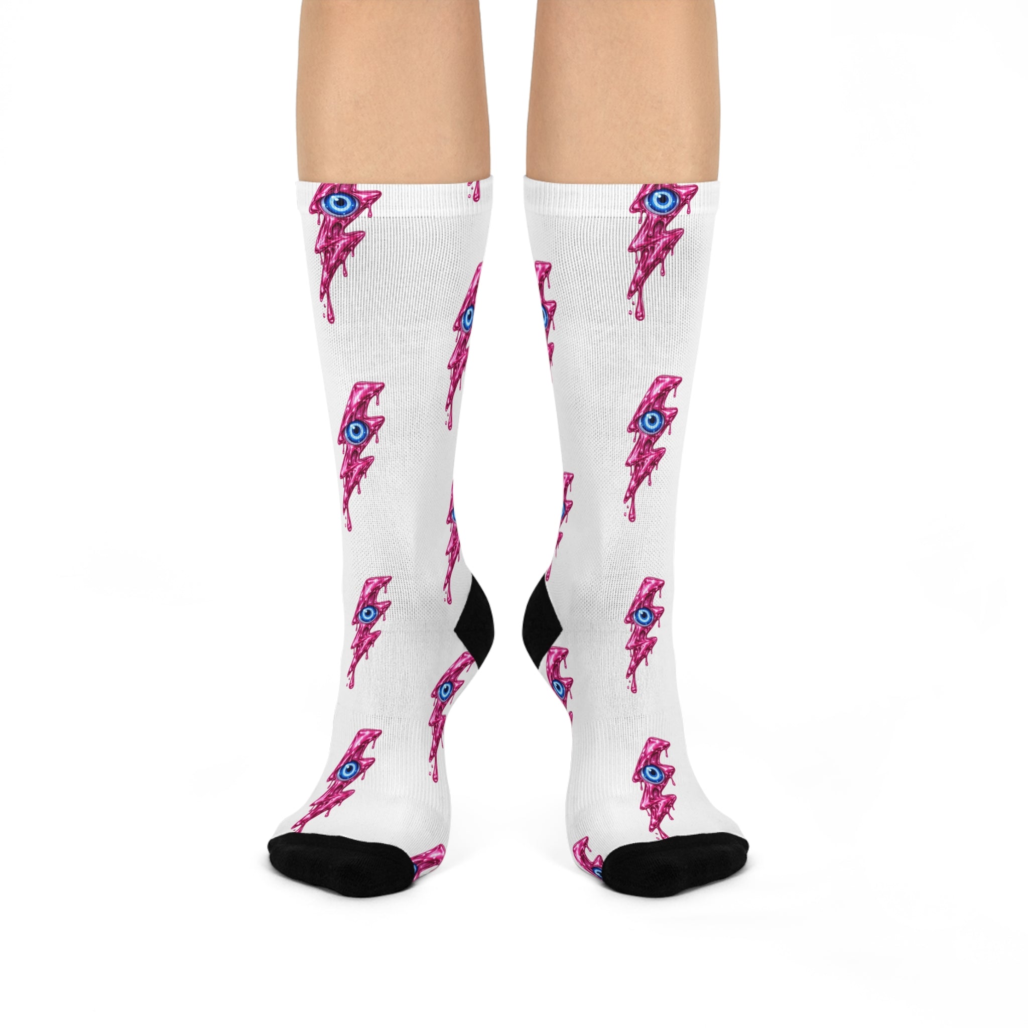 Pink Lightning | Protection | Evil Eye socks | Crew Socks, Patterned Graphic
