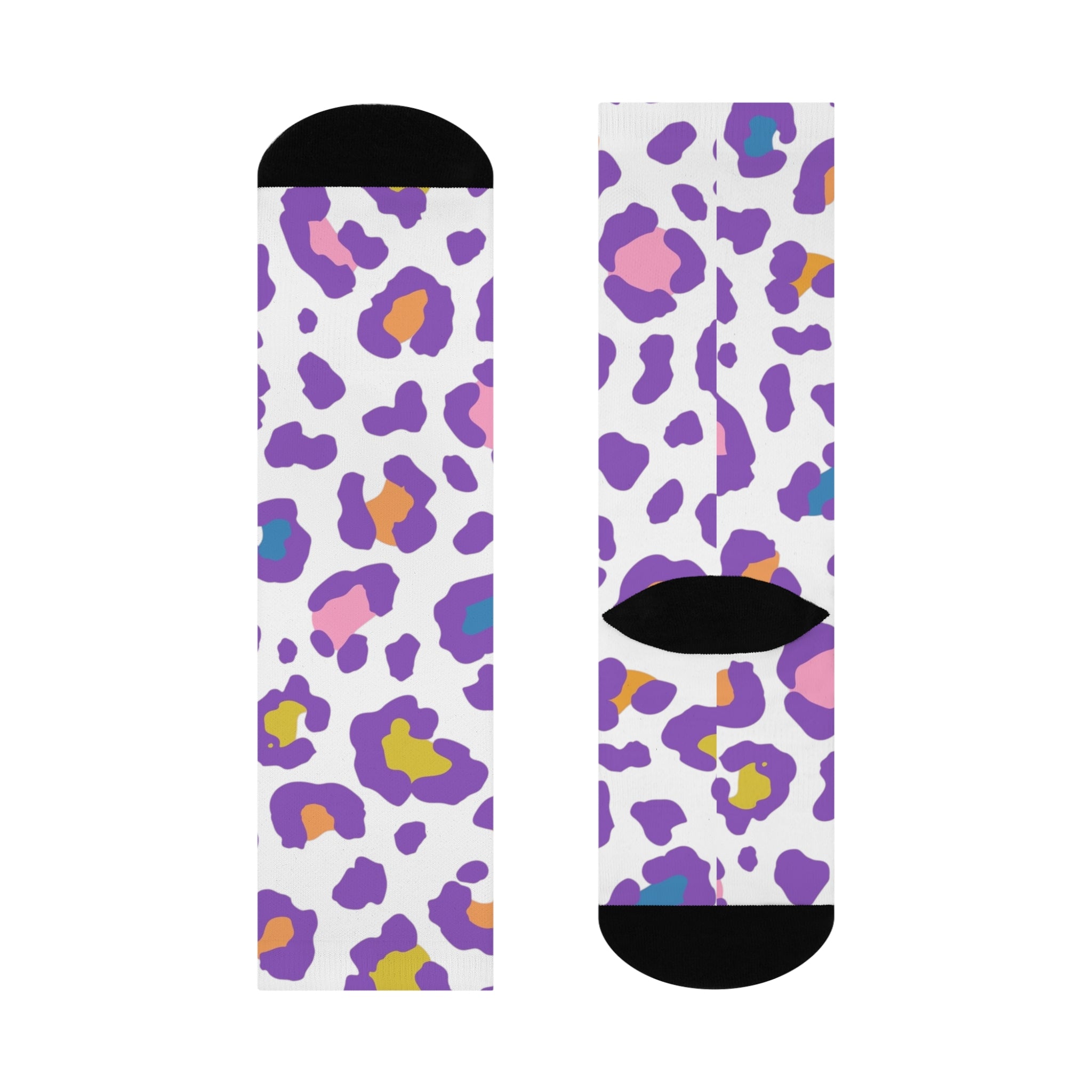 Purple Leopard Print Cushioned Crew Socks | Colorful Animal Print