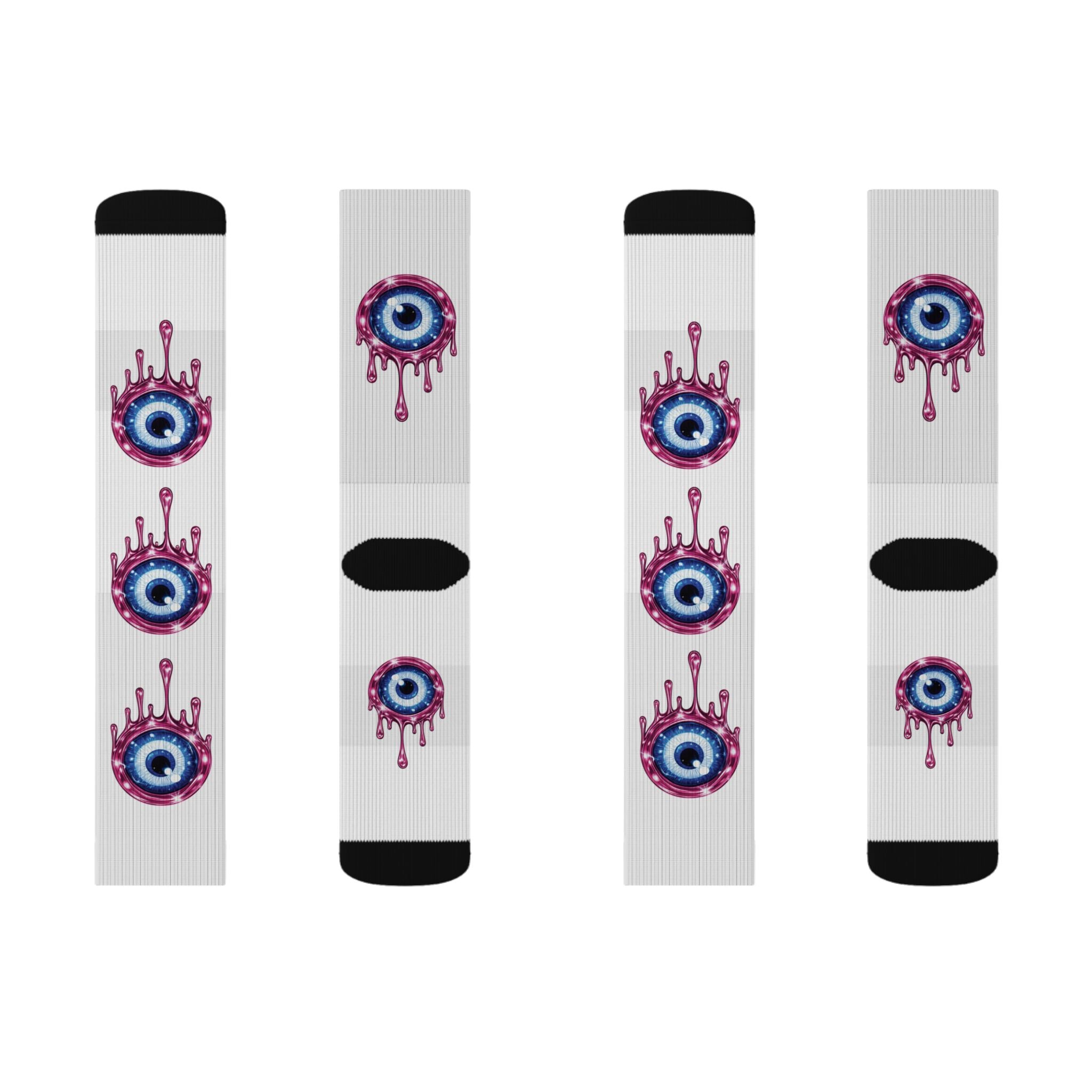 Classic Pink Effect Protection Blue Evil Eye Socks | Sublimation Crew Socks