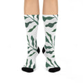 Green Leaf Branch Socks Cushioned Crew Socks | Botanical Nature Pattern