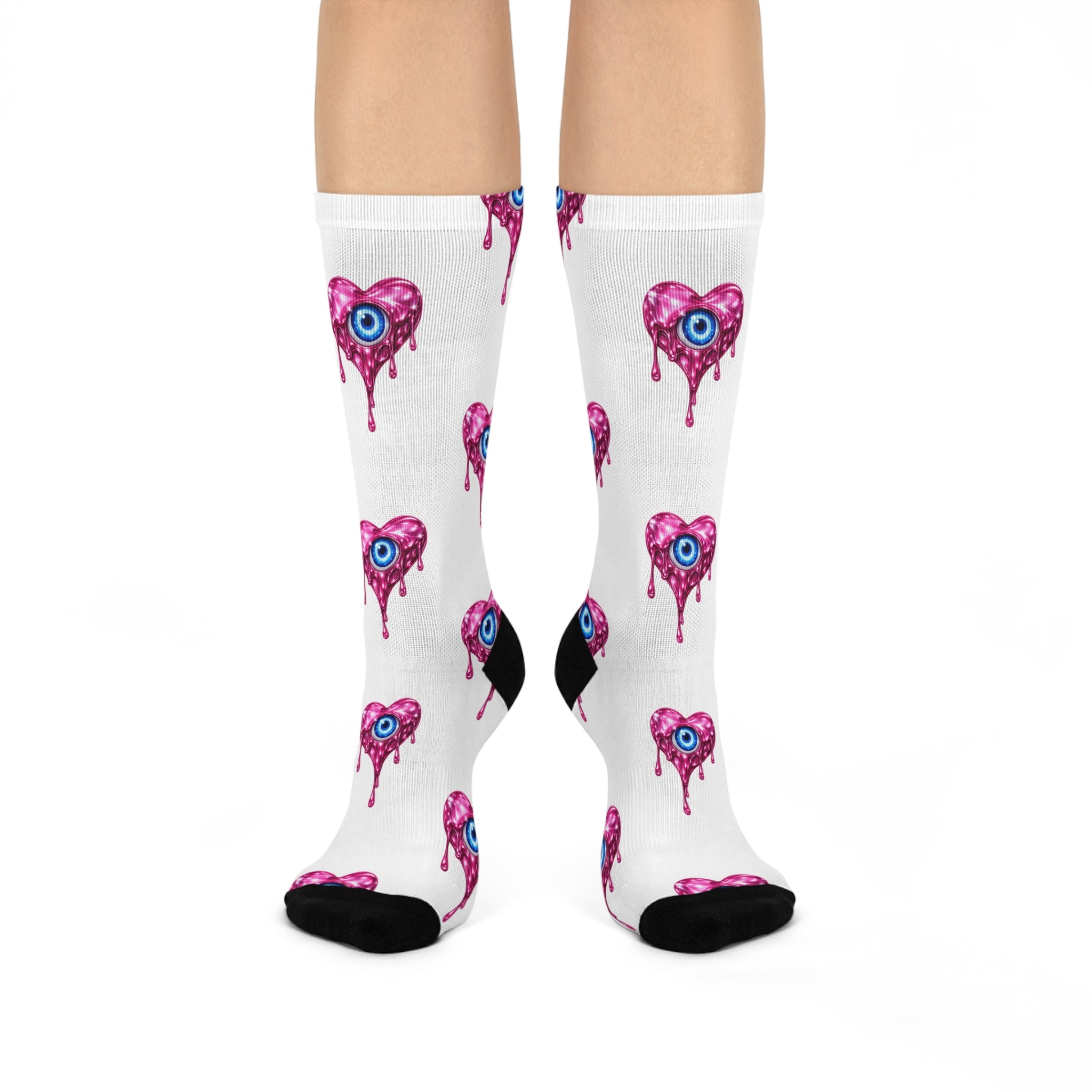 Heart Dripping Evil Eye For Protection Cushioned Crew Socks | Creepy Cute Pattern