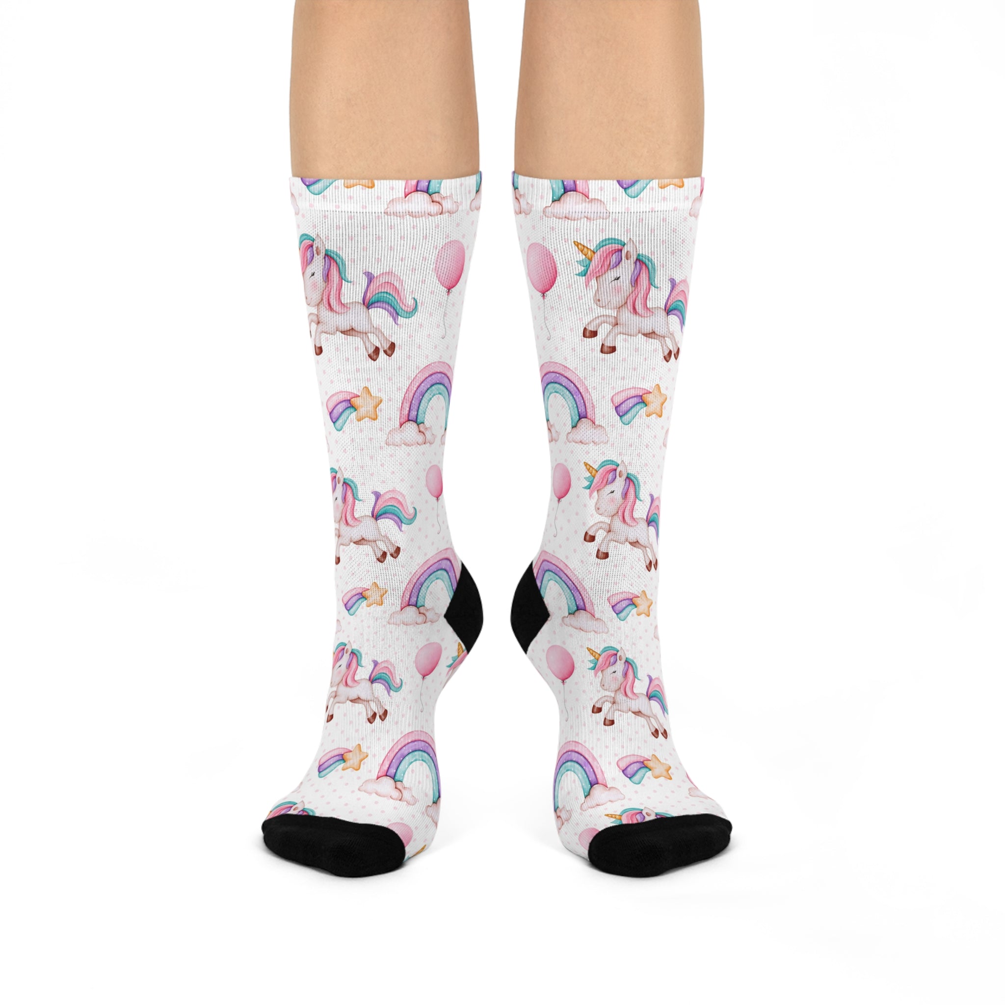 Pastel Unicorn Rainbows Crew Socks | Cute Balloon Pattern