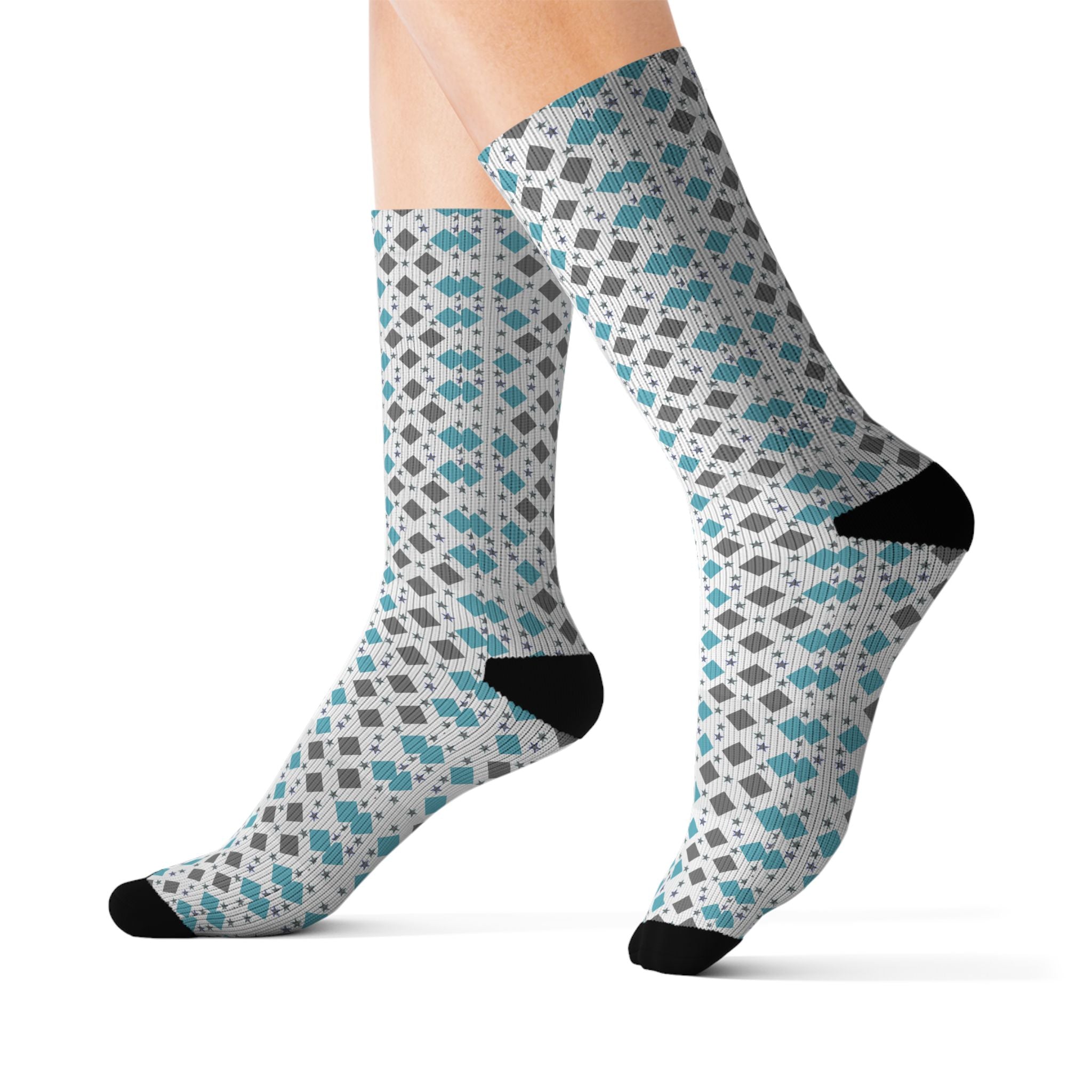 Geometric Teal Diamond Pattern Socks | Sublimation Socks