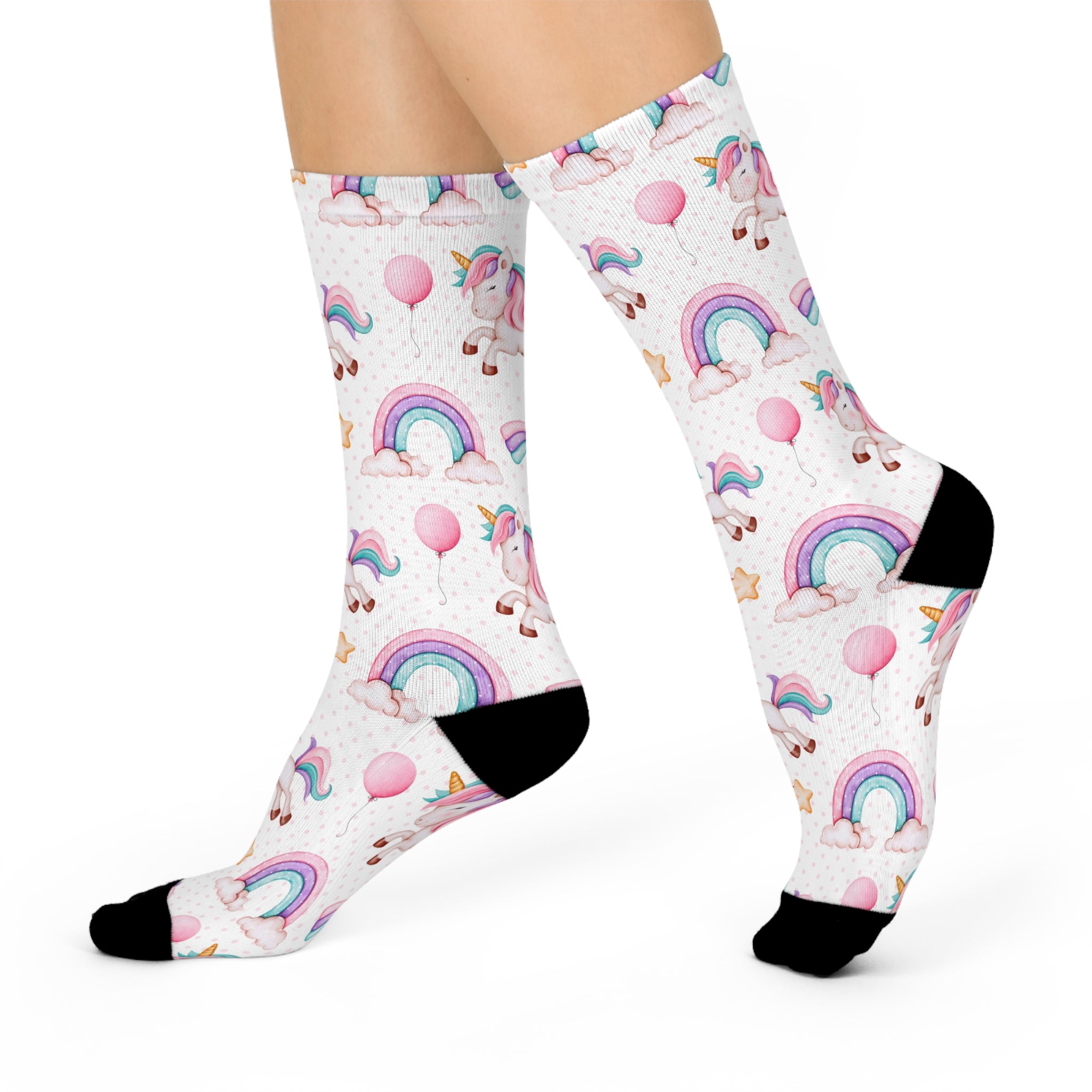Pastel Unicorn Rainbows Crew Socks | Cute Balloon Pattern
