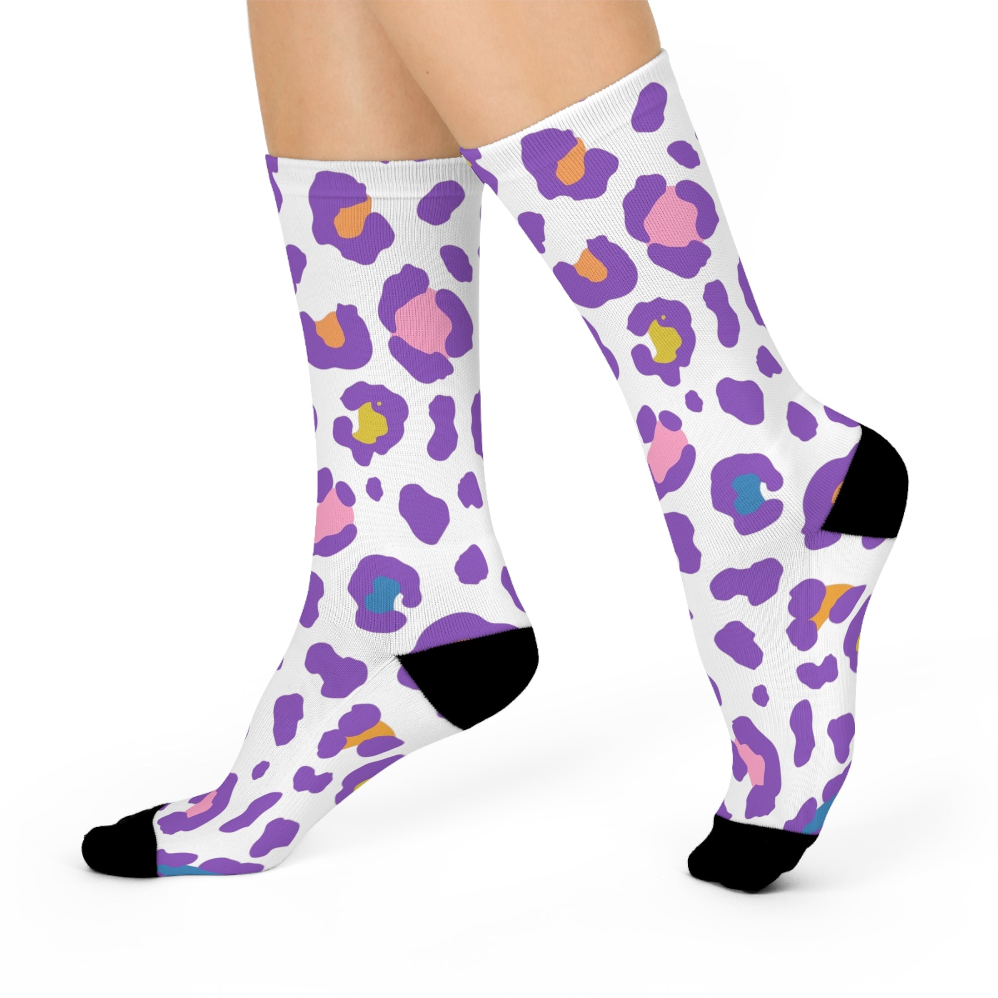 Purple Leopard Print Cushioned Crew Socks | Colorful Animal Print
