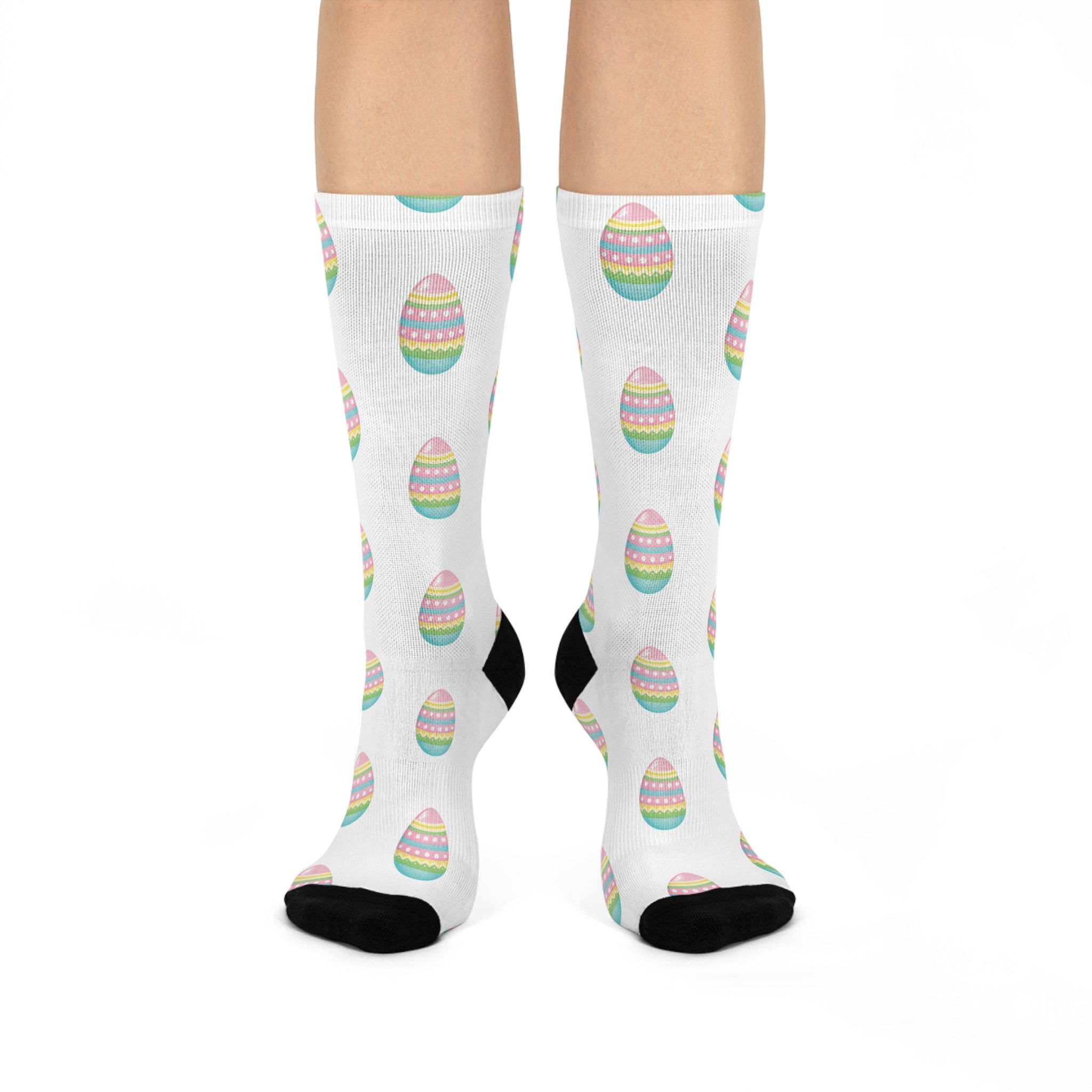 Easter Bunny and Colorful Eggs Cushioned Crew Socks | Holiday Spring Pattern