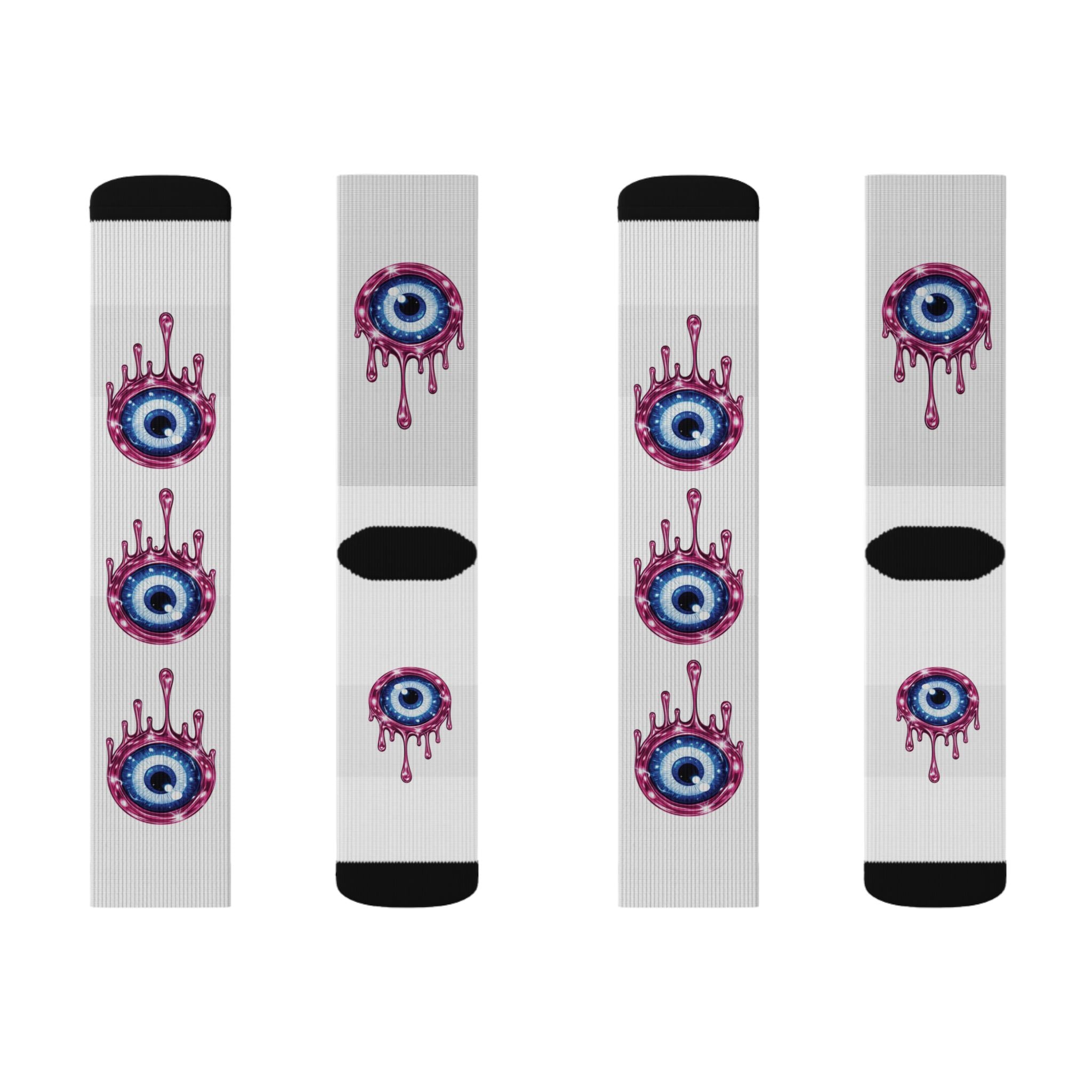 Classic Pink Effect Protection Blue Evil Eye Socks | Sublimation Crew Socks