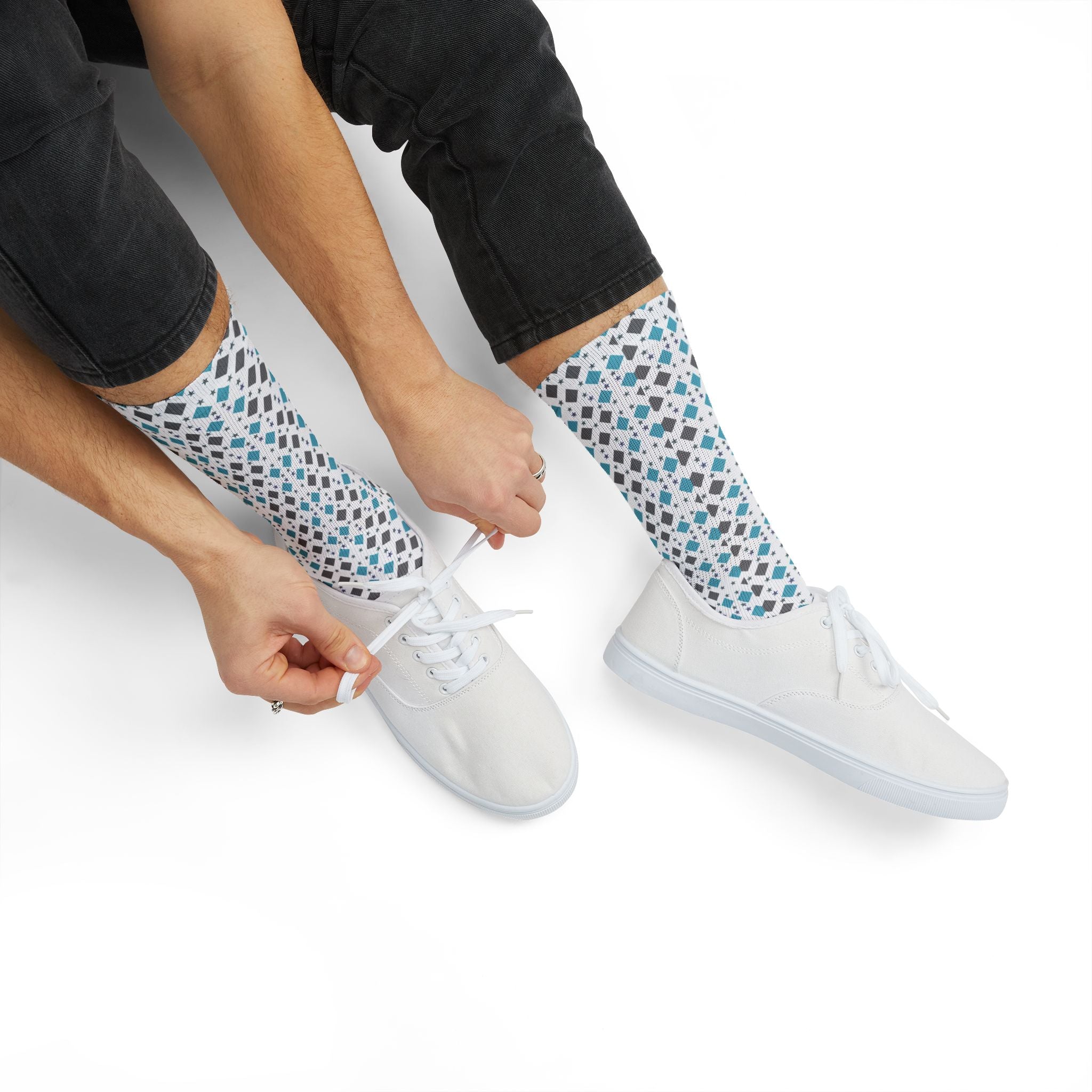 Geometric Teal Diamond Pattern Socks | Sublimation Socks
