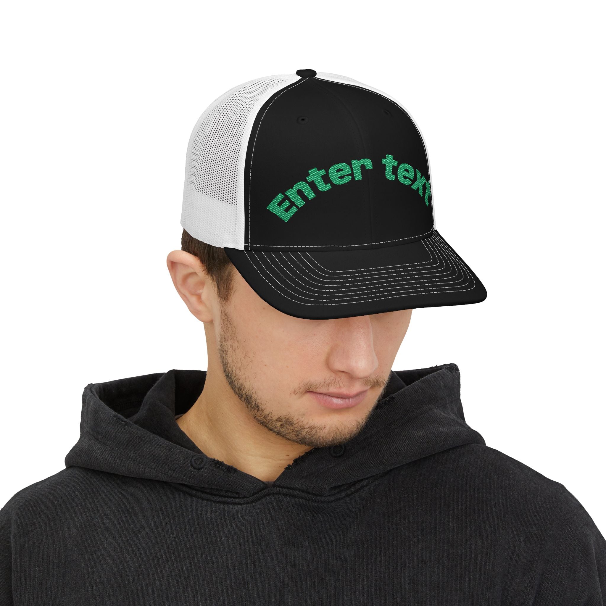 Personalized Embroidered Curved Text Trucker Cap | Custom Snapback Hat.