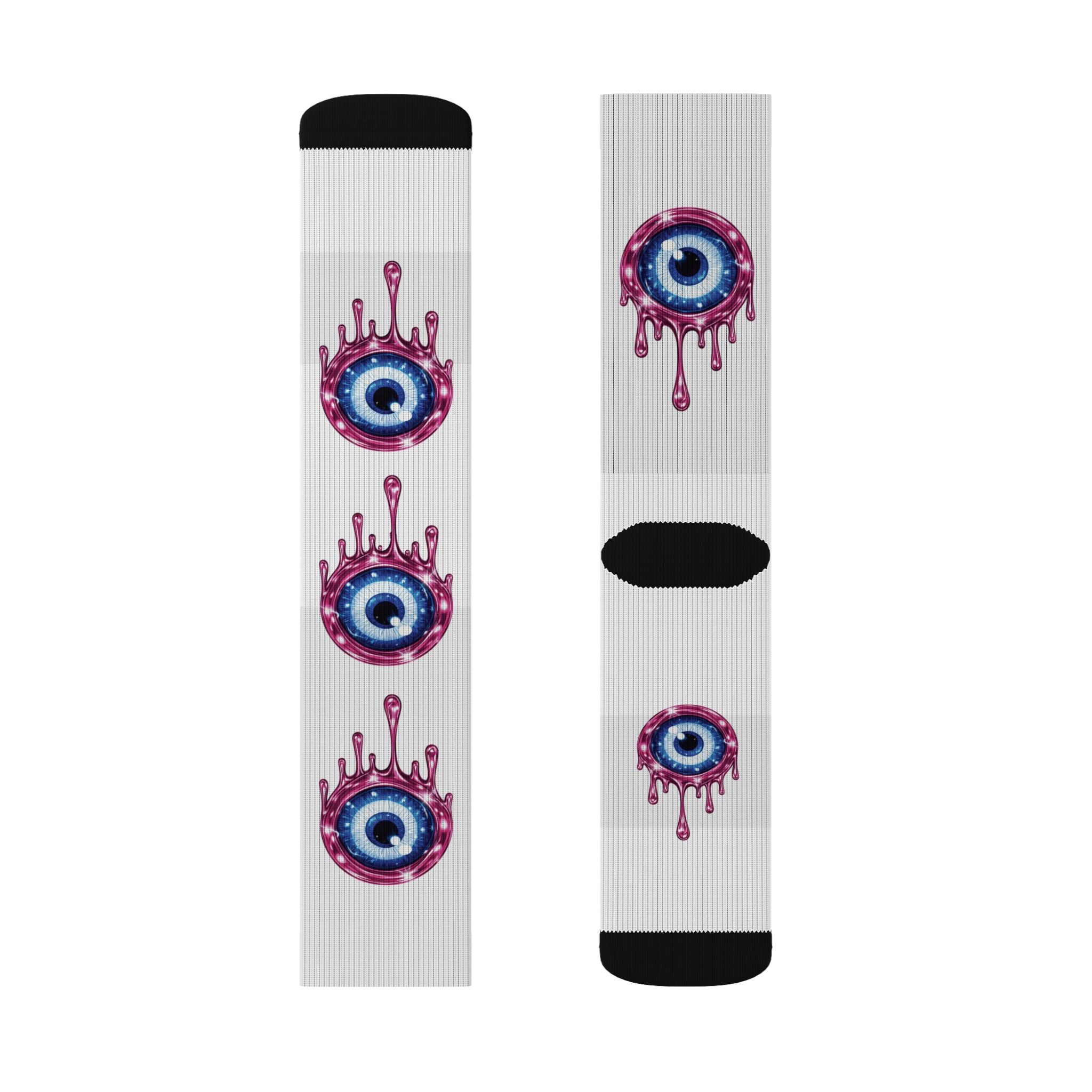Classic Pink Effect Protection Blue Evil Eye Socks | Sublimation Crew Socks