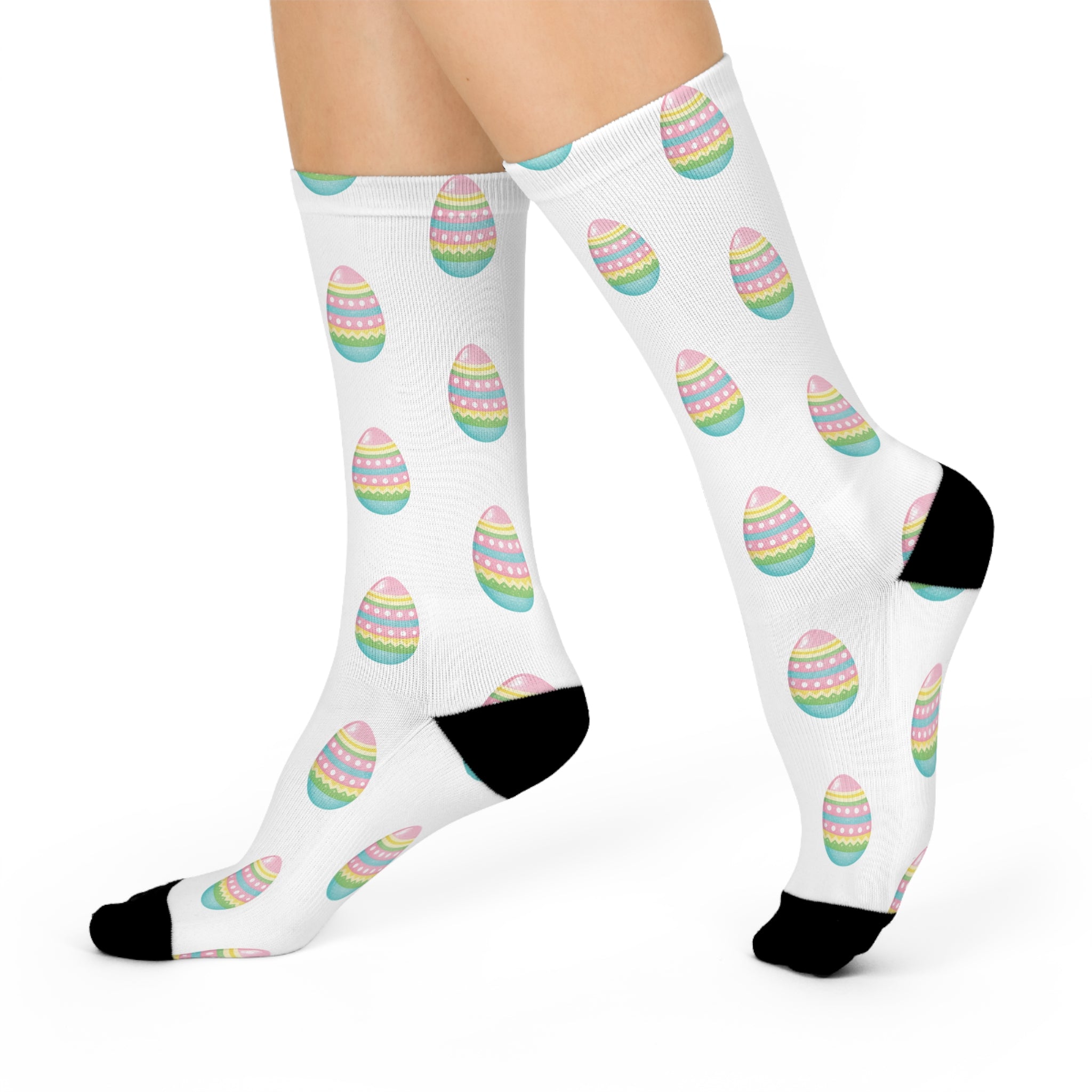 Easter Bunny and Colorful Eggs Cushioned Crew Socks | Holiday Spring Pattern