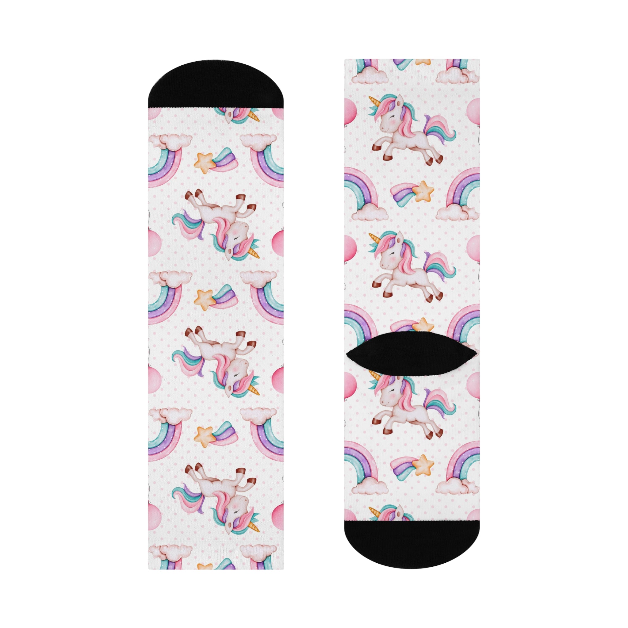 Pastel Unicorn Rainbows Crew Socks | Cute Balloon Pattern