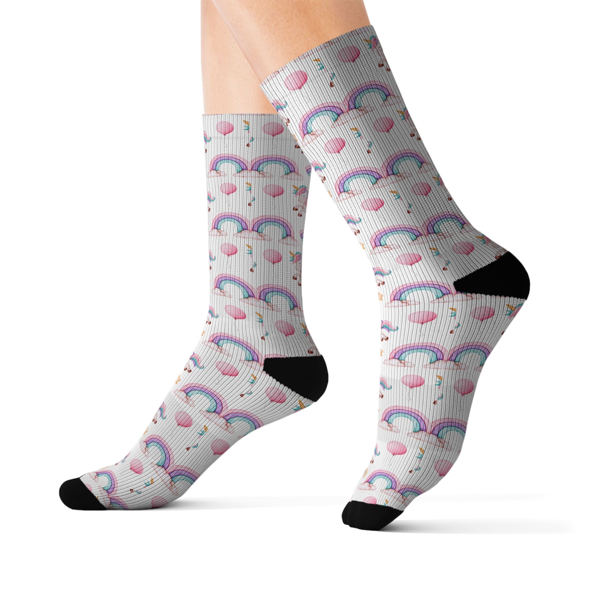 Pastel Rainbows Hearts Socks | Cute Rainbow Pattern Sublimation Socks