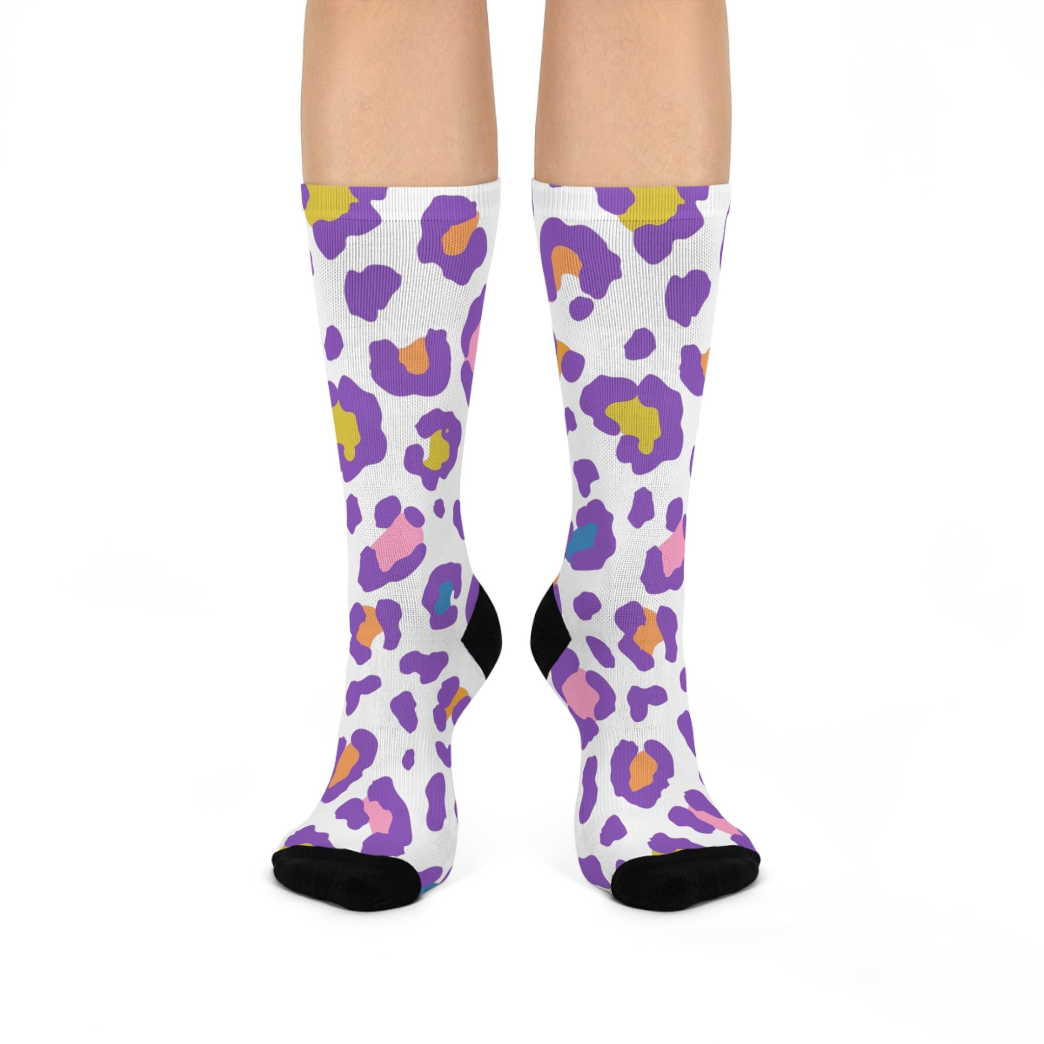 Purple Leopard Print Cushioned Crew Socks | Colorful Animal Print