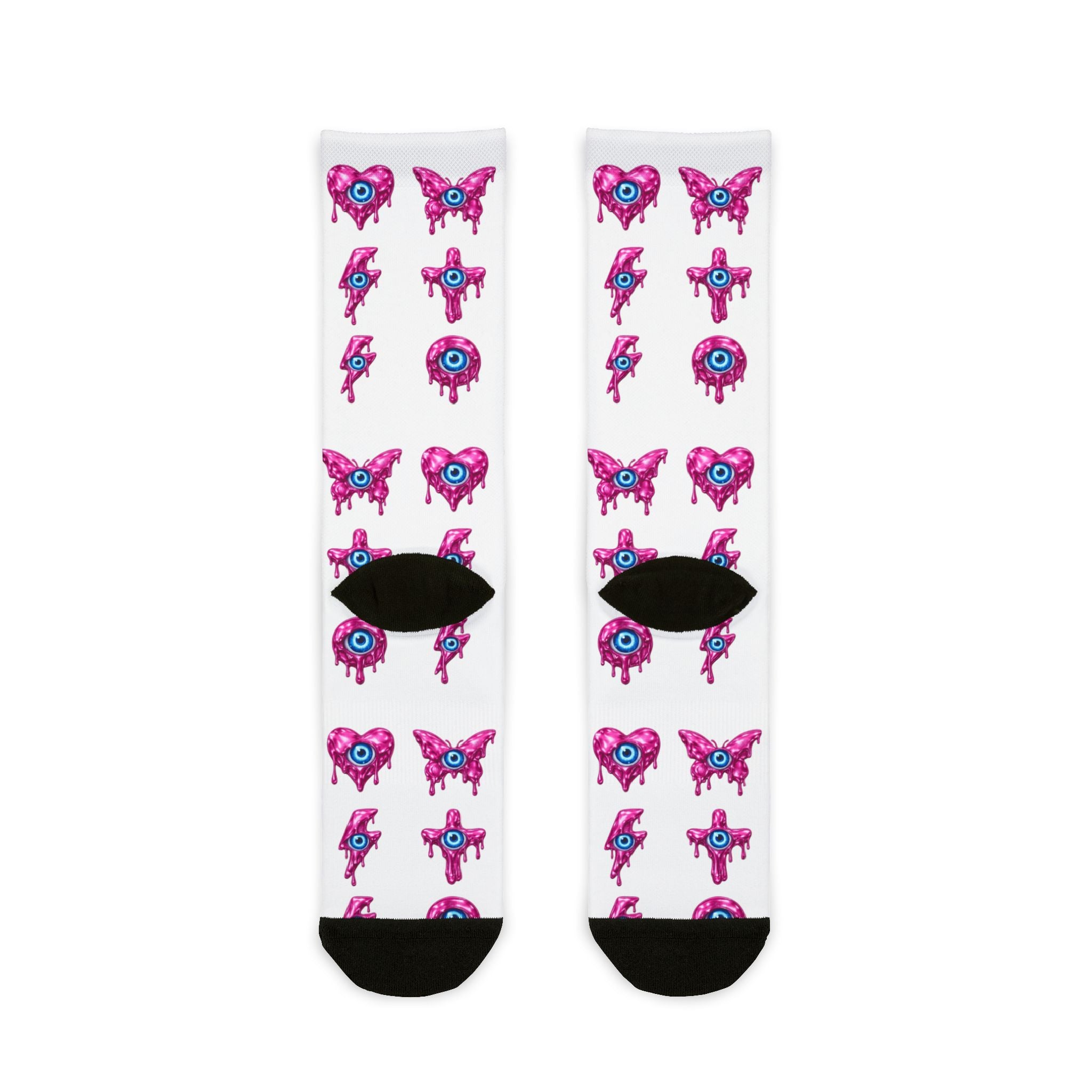 Pink Dripping Cross & Heart & Lightning Pattern Crew Socks | Sublimation Socks
